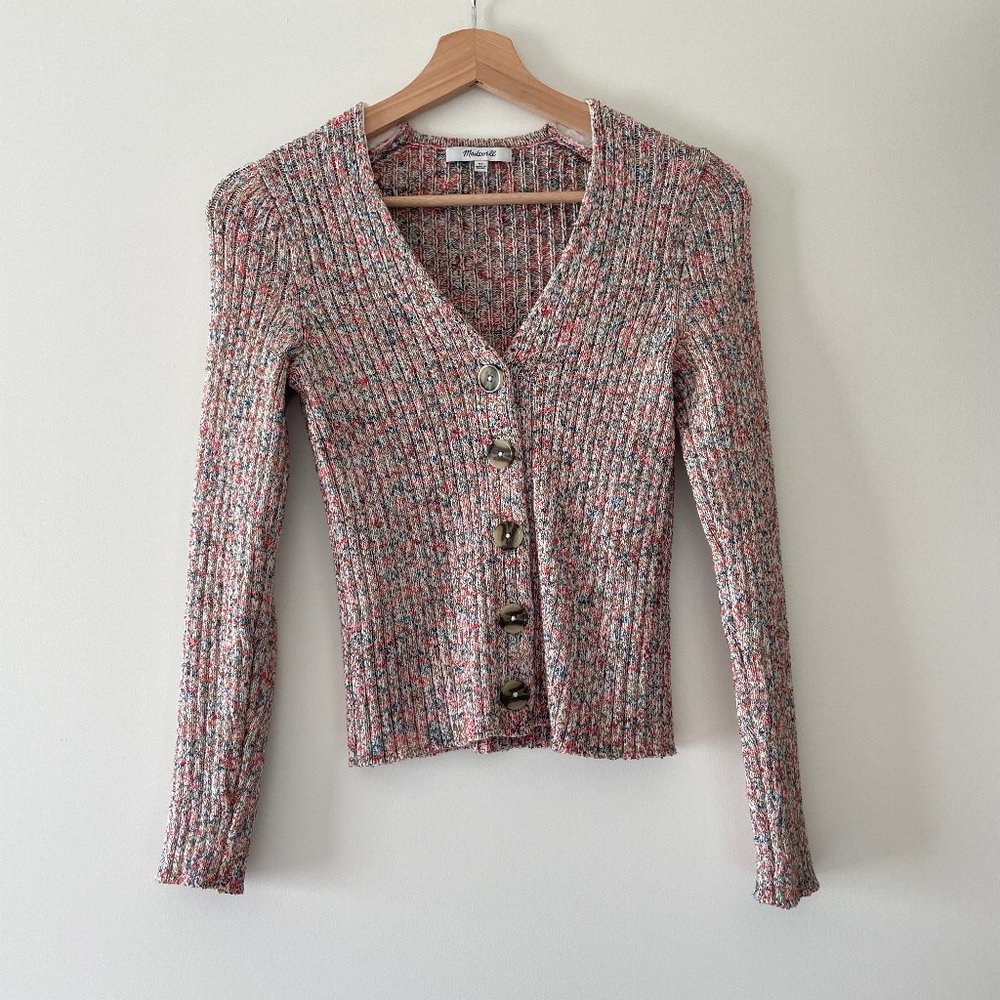 Madewell Marled Shrunken Ribbed Cardigan Sweater XS